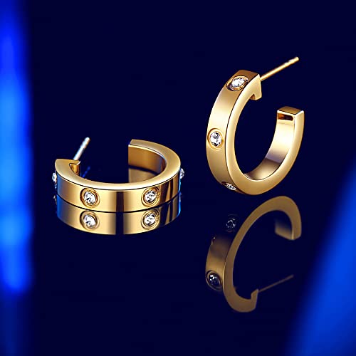 Love Earrings for Women Hoop Earrings Stainless Steel Earrings with Cubic Zirconia Stones Earrings Birthday Jewelry Christmas Gifts for Women Her, Silver/Gold3