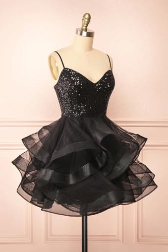 Tulle Homecoming Dresses for Teens Spaghetti Strap Sequin Short Prom Dresses Layered Cocktail Mini Dress3
