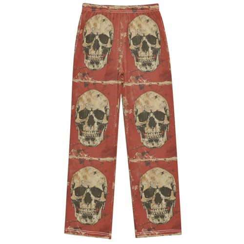 Boy's Pants Retro Skull Pattern Jogger Pants Elastic Waist Long Bottoms Trousers with Pockets 6-14 Years