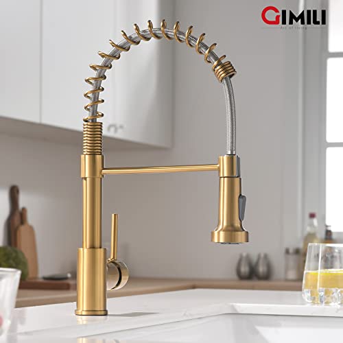 Gimili Gold Kitchen Faucet With Sprayer,Modern Single Handle High-Arc Pull Out Kitchen Sink Faucet With Pull Down Sprayer #TOP5