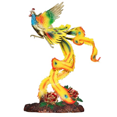 DFTDFYXY Solid Brass Phoenix Statue, Hand Painted Color Fenghuang Ornament