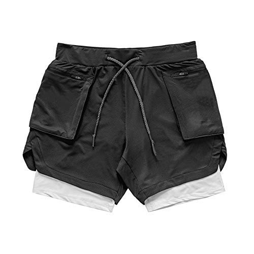 Yongqin Shorts masculino 2 em 1 para corrida, esportes, casual, para uso ao ar livre, com vários bol