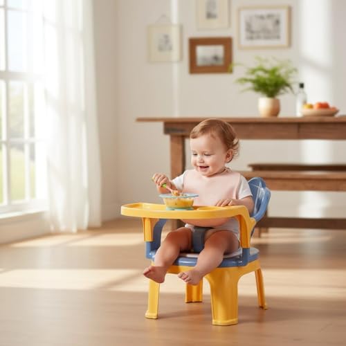 Image of Chocozone Plastic Baby Chair with Cushioned Seat & High Backrest Feeding Chair for Baby with Removable Tray Chair for Kids (6months -4 Years)