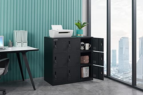 9 Door Locker Office Storage Locker Home And School Storage Organizer Metal Storage Cabinet With Lock For Classroom Gym Kids Room Playroom (Full Black) #TOP4