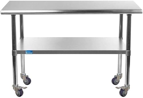 Vista 251 de AmGood Mesa de acero inoxidable de 24 pulgadas de largo x 18 pulgadas de profundidad con ruedas