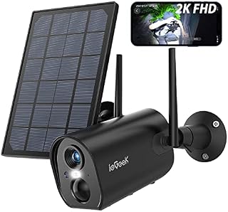 ieGeek 2K Solar Security Camera Outdoor Wireless with Color Night Vision - Battery Operated Security Camera,2.4G WiFi Home CCTV Camera System,Human Motion Detect,Siren,2-way Audio,Video Record,IP65