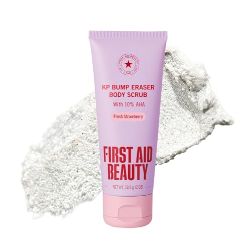First Aid Beauty KP Bump Eraser Body Scrub with 10% AHA - Dermatologist-Tested Keratosis Pilaris Exfoliator - Support for Rough Bumps & Uneven Skin Texture - Sensitive Skin - 2 oz Fresh Strawberry