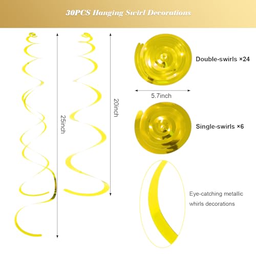 Image of Fumwase Party Swirl Decorations Gold Shinny Foil Hanging Swirl Decorations Plastic Streamer for Ceiling Plastic Streamer for Party Decorations Metallic Hanging Swirl Pack of 30