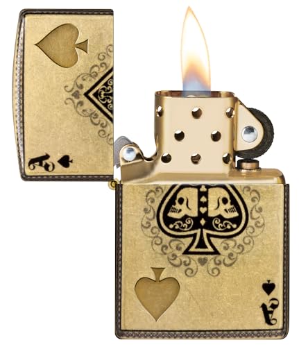 Image of Zippo Ace of Skulls Design 540 Tumbled Brass Pocket Lighter