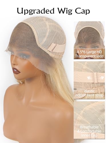 Image of 13 * 4 HD Glueless Human Hair Ombre Light Blonde Lace Front Wigs for White Women Straight Wig Pre Plucked 180% Density Transparent (22inch)