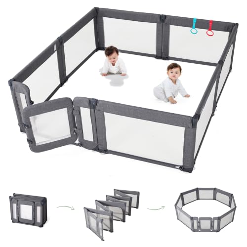Image of Doradotey Baby Playpen with Walk-in Door, Foldable Adjustable 8-Panel Play Yard for Babies & Toddlers, Large Safety Playpen with 360 Breathable Mesh, Anti-Slip Suction Cups, Indoor