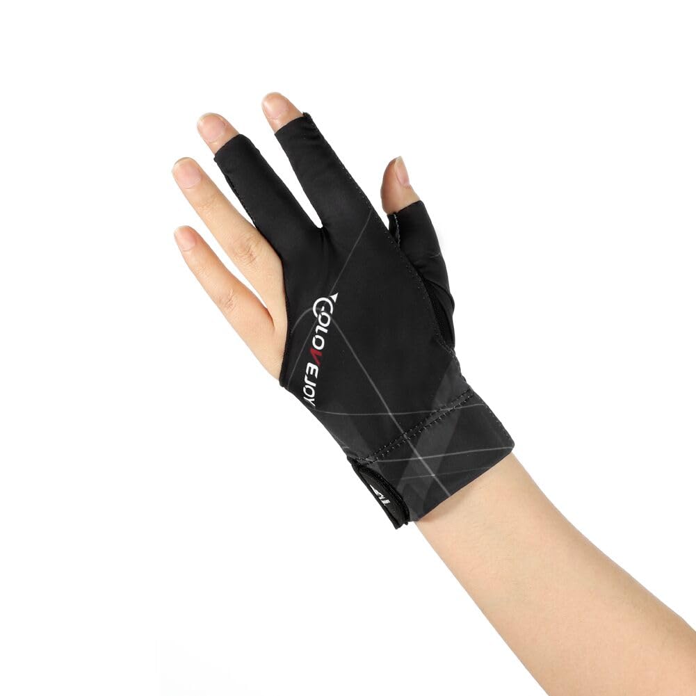XGOPTS 3 Finger Billiards Glove Breathable Pool Cue Gloves Quick Dry Snooker Cue Sport Glove Left Hand Popular Size Universal Show Shooter Pool Snooker Glove Adjustable Billiard Glove for Men Women