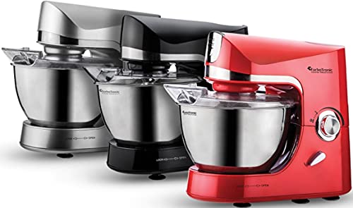 TurboTronic / Küchenmaschine ProMix / 2000W / rot, silber, schwarz / 5L XXL Edelstahl-Rührschüssel mit Spritzschutz…
