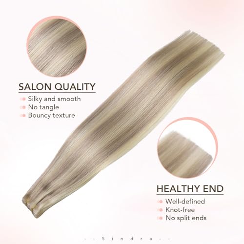 Image of Sindra Invisi Edge Tape in Hair Extensions Human Hair Blonde 18 Inch | Dirty Blonde Highlighted Bleach Blonde, 50g 20pcs, Seamless Injected Tape ins, Invisible Extensions Remy Hair, Straight
