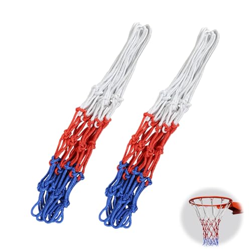 2 Stück Basketballnetz 3 Farbig Basketball Netz Wetterfest Basketball Ersatznetz Basketballkorb Netze Standard Größe Sport-Basketballkorbnetz Alle Wetter Ballnetz für Drinnen Draußen Fitnessgeräte