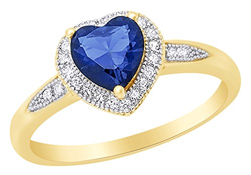 AFFY Heart Shape Simulated Blue Sapphire & Cubic Zirconia Halo Promise Ring in 14k Gold Over Sterling Silver2