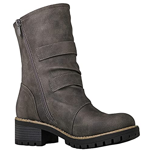 Image of GLOBALWIN Lace up Mid Calf Motorcycle Fashion Festival Boots Combat Riding Military Boots for Women