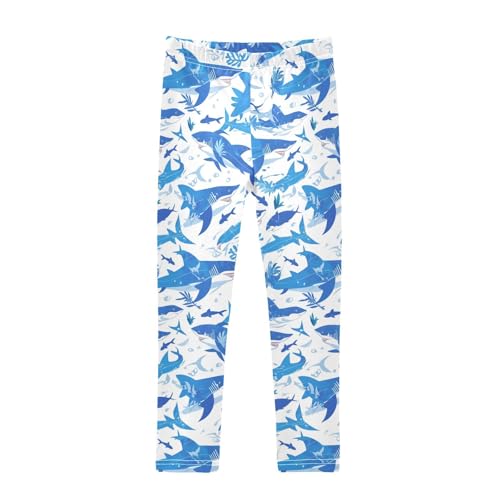 KLL Shark Water Blue Pattern Toddler Girls' Cotton Pants Fashion High Waisted Workout Pants Sports