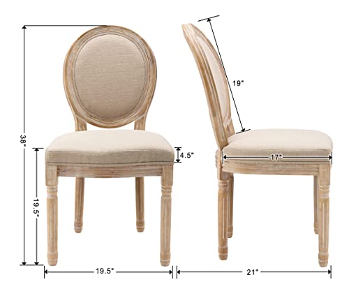Guyou Farmhouse Upholstered Dining Chairs Set Of 8, French Country Dining Room Chairs Vintage Accent Chairs Round Fabric Back With Distressed Wood For Kitchen Living Room (Beige) #TOP2