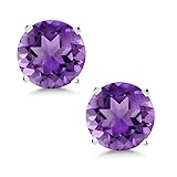 Gem Stone King 14K White Gold Purple Amethyst Women Stud Earrings with Comfort Back (0.90 Ct...