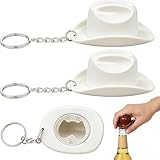 2 PCS Cowboy Hat Bottle Opener, Cowboy Hat Keychain, Essential Tool for Western-Themed Parties and Barbecues, Portable Dual Function Design (White)
