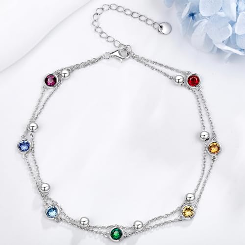 Image of POPLYKE 925 Sterling Silver Double Layered Chain Evil Eye Daisy Sunflower Butterfly Anklets for Women Holiday Beach Crystal Ankle Bracelet Dainty Evil Eye Jewelry