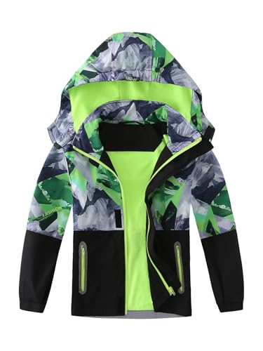 Boys Rain Jacket Lightweight Waterproof Hooded Fleece Lined Raincoat Windbreakers