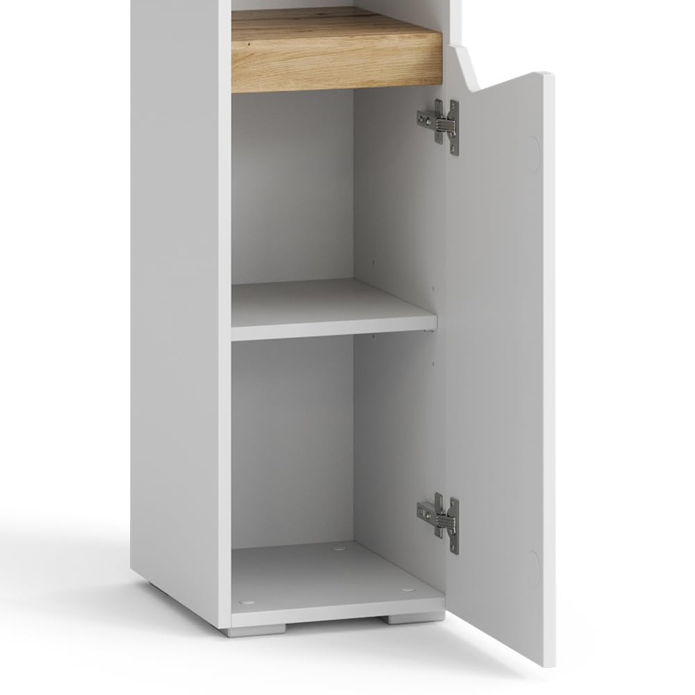 Vicco Armario de baño Marelle, Blanco/Artesano, 30 x 180 cm | con puertas y compartimentos abiertos, para guardar artículos de baño y toallas
