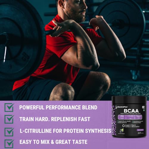 ElectroFizz BCAA 2.5 Gms (3:1:1 formula) with Citrulline & Electrolyte Blend for Muscle Recovery & Endurance - Pre/Post Workout & Intra Workout - 100 gms (BCAA Blackcurrant)