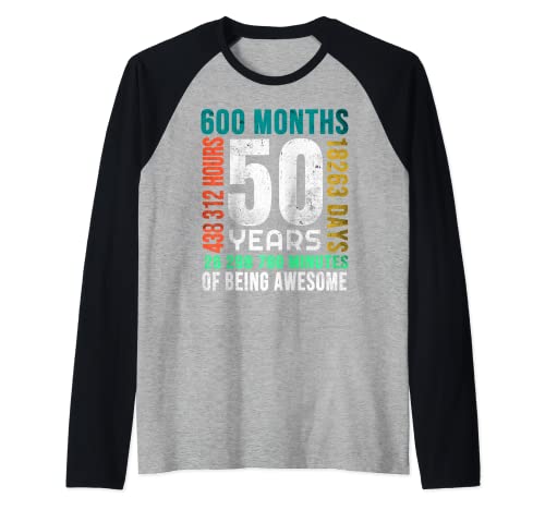 50th Birthday 50 Years Old Vintage Retro 600 Months Camiseta Manga Raglan