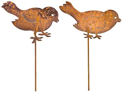 Metall Vogel Rankstab Stecker Zaunkönig mit rost-Finish edel Eisen Edelrost Rostfigur Tierfigur Rostige Gartendeko braun stabil zeitlos wetterfest Garten Frühling Sommer Winter Set H=28cm