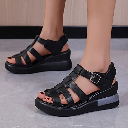 Women’s Summer Platform Wedge Heel Sandals Comfortable Leather Sandals Peep Toe Wedges Womens Slip On Sandals Size 8 1/2 #TOP6