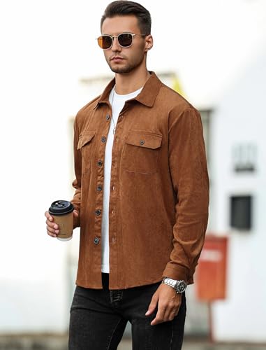 ZAFUL Men's Faux Suede Button Down Shirts Jacket Lightweight Shirt Jacket Long Sleeve Work Coat Solid Color Overshirt 7