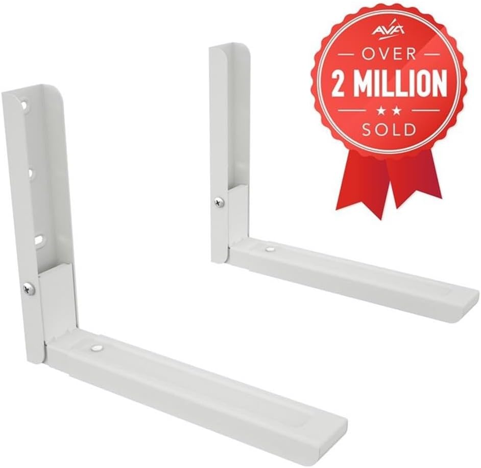 Pemberly Row Steel Wall-Mounted Microwave Brackets, Adjustable Arms 11.5-17.7 in, White Finish, Set of 2, Holds Up to 99 lbs, Includes Hardware for Solid or Stud-Wall Installation