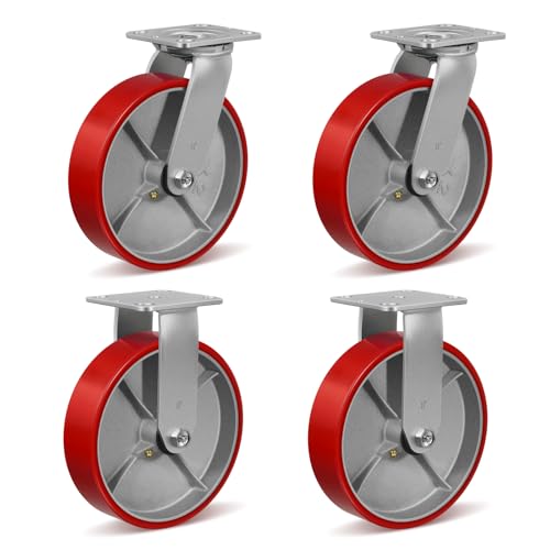 8" X 2" Heavy Duty Casters- Industrial Casters, Polyurethane Casters Wheels, Capacity up to 6000 Lb. Use for Platform Truck, U-Boat Cart,Workbenches (2 Swivel&2 Rigid)