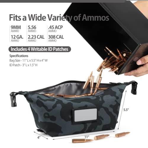 CITYCHASE 4-Pack Tactical Ammo Bag, Ammo Pouch with Adjustable Handle Bunkle & Rubber ID Patches, Loose Molle Pouches Ammo Case for Rifle Pistol Range Bag, Green