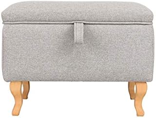 Warmiehomy Ottoman Storage Square Footstool With Bend Wood Legs - Linen Pouffe Chair Multifunction Children Toy Box Stool