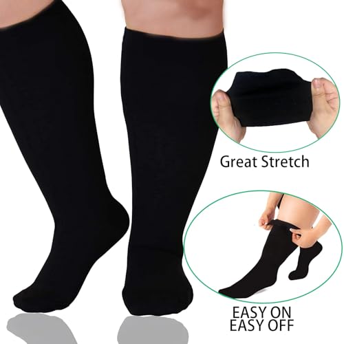 Image of 3 Pairs Plus Size Compression Socks for Women and Men Wide Calf 20-30mmhg Extra Large Knee High Support for Circulation