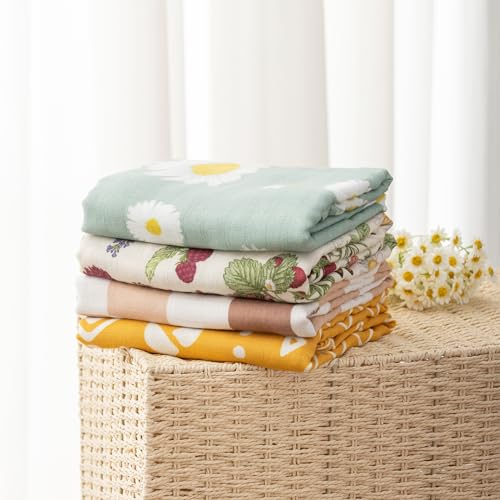 Image of BabyWhale Swaddle Blankets for Baby Girl, 2-Pack Super Soft Viscose Bamboo Cotton Muslin Swaddles Blankets (Large 47 inch x 47 inch), Floral & Little Daisy Pattern, Newborn Baby Registry