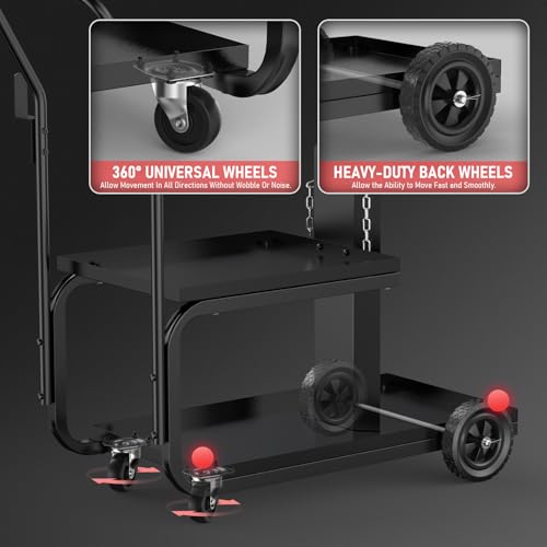 Image of YESWELDER Low Profile Heavy Duty Welding Cart for MIG Welder TIG Welder and Plasma Cutter, Larger Running Gear with Cylinder Rack & Storage Safety Chains,360 Swivel Wheels Welding Trolley