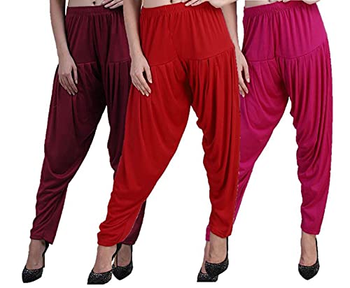 Image of CASUALS Women's Regular Fit Viscose Drawstring Patiala Harem Pants Combo Pack 3