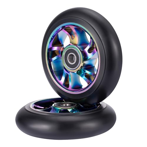 100mm Scooter Wheels 2 Pack - Pro Scooter Wheels with ABEC-9 Bearings Installed 88A PU Replacement Wheels Fit for Razor MGP Lucky Envy & Pro Scooters Black