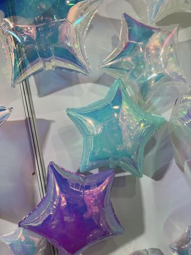 Image of Metallic Star, Heart, and Crown Balloons, Assorted Iridescent Colors
