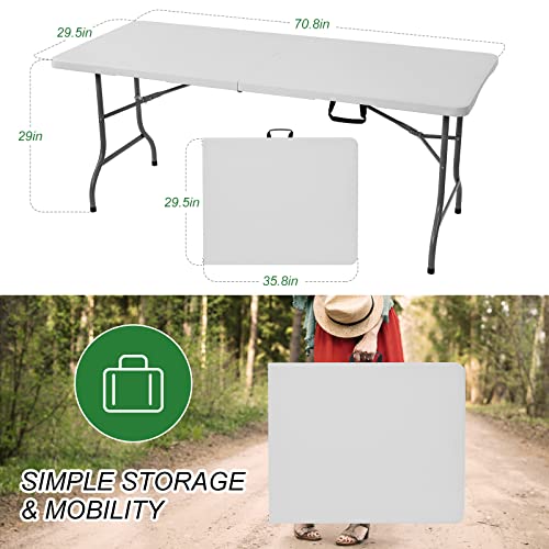 طاولة قابلة للطي شديدة التحمل بطول 1.80 متر، طاولة للرحلات والتخييم والحديقة، طاولة عشاء خارجية، طاولة شواء من رينبيرج (أبيض)