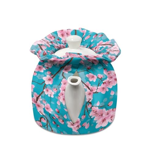 Image of Cherry Blossom Tea Pot Cozies Stain Resistant Thermal Insulation Kitchen Teapot Dust Cover Tea Cosy for Home Kitchen Table Hotel Tea Party Restaurant Decor