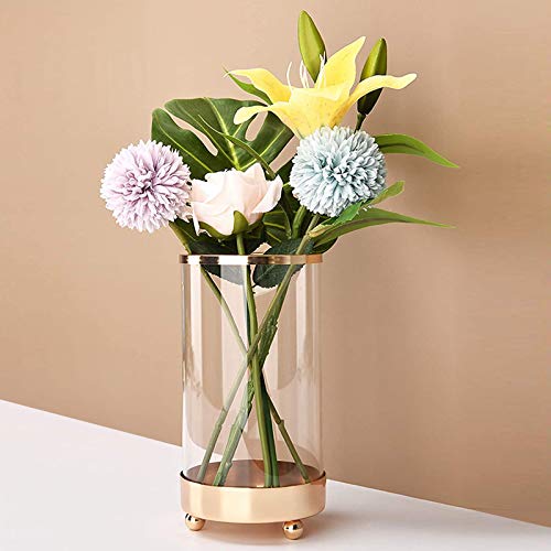 Glasvase mit Metallsockel, kristallklare Blumenvase, Pflanzenbehälter, Terrarien, Florale Pflanze, dekorative Vase für Zuhause, Abendessen, Tischdekoration, Zubehör Hochzeit, Einweihungsparty, M Cover