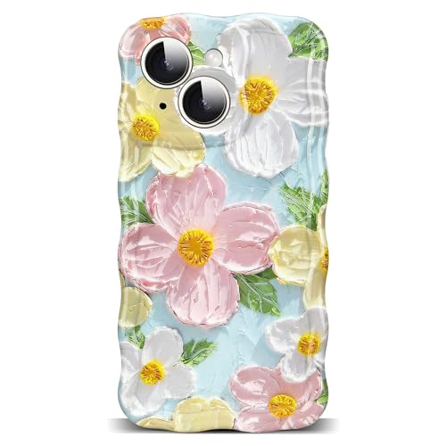 Paletatb Designed for iPhone 15 Case 2023 6.1'', Retro Oil Painting Printed Flower Pattern Cute Curly Wave Frame Shape, Durable Soft TPU Shockproof Protective Phone Cases for Girls Women by Paletatb - Used condition - US$8.15