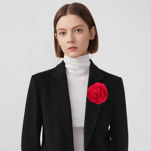 Image of Dainty Fabric Peony Flower Brooches Pin Delicate Camellia Flower Brooch Classic for Women Wedding Party Dance Banquet Elegant Lapel Pins Dress Suit Ceremony Clothes Accessories Jewelry Gifts 100mm