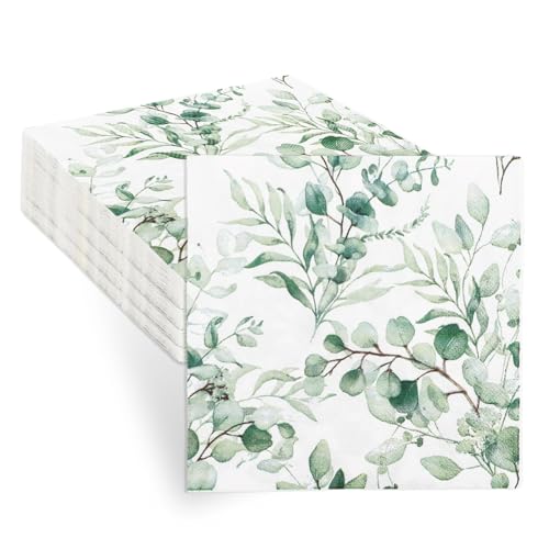 Lot de 60 serviettes de table jetables en papier vert eucalyptus, pour mariage, décoration de table, communion, jardin, mariage, fête