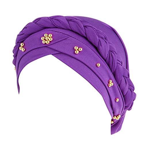 Sombreros para perros Pañuelo para la cabeza Turbante Gorro de perlas Wrap Mujeres Trenza Sombrero Gorra de béisbol, morado, Talla única
